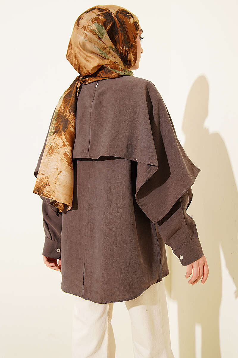 Tunic with Shoulder Cape and Button Detail - Mink