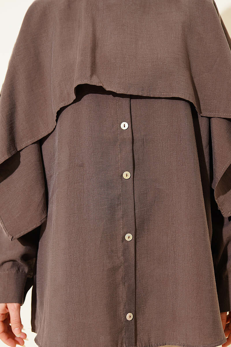 Tunic with Shoulder Cape and Button Detail - Mink