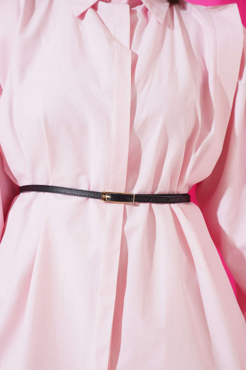 Belted Shirt with Shoulder Pleats - Pink