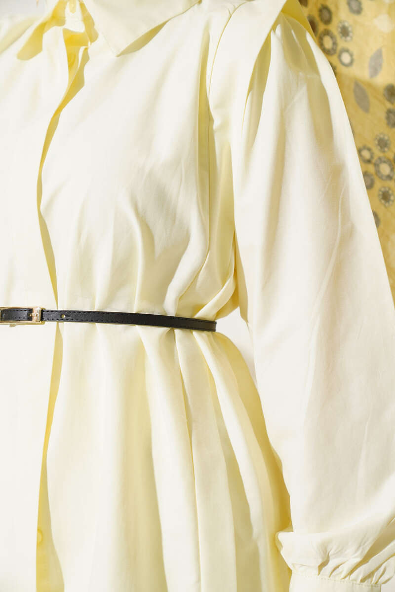 Belted Shirt with Shoulder Pleats - Yellow