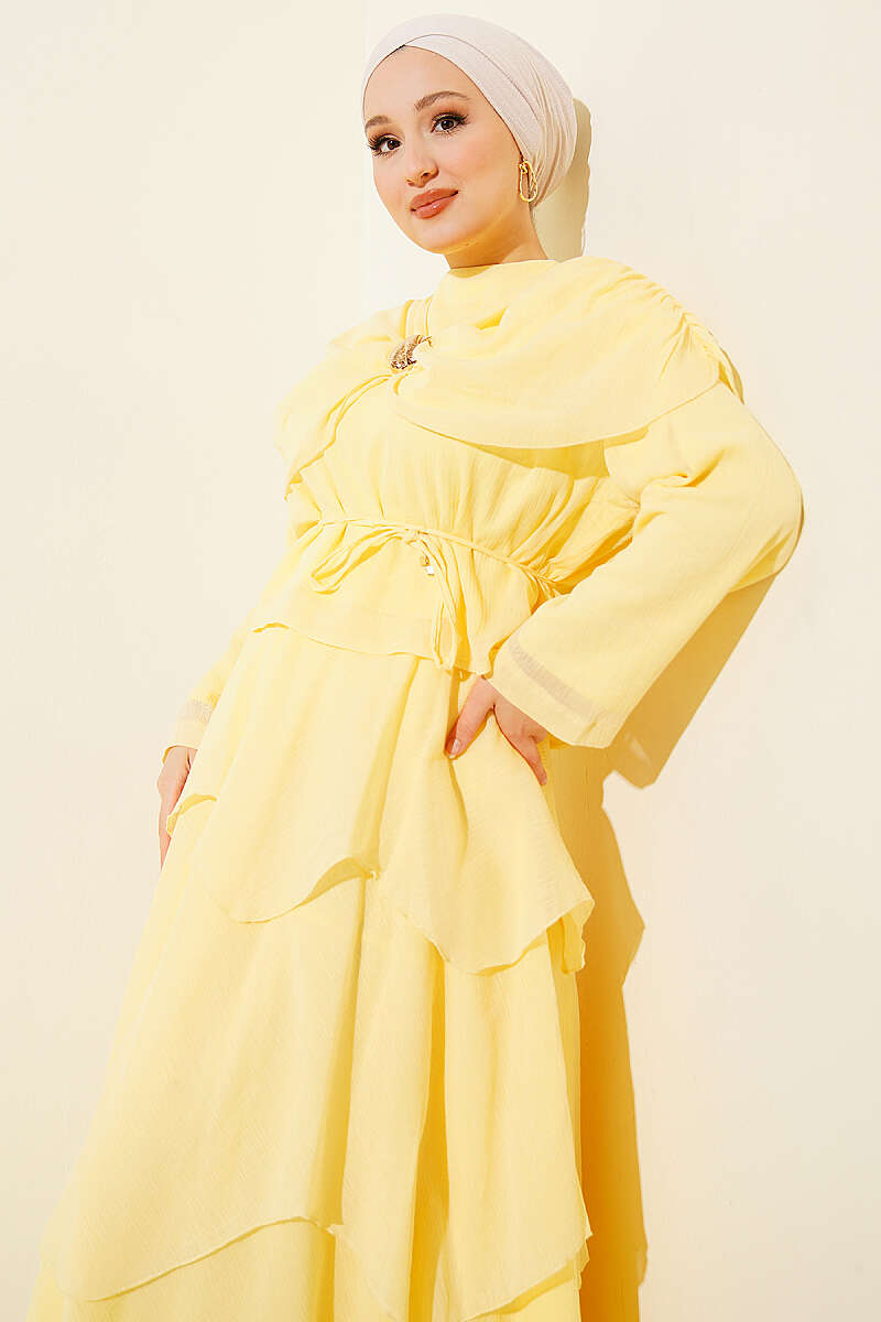 Skirt Set with Shoulder Scarf - Yellow