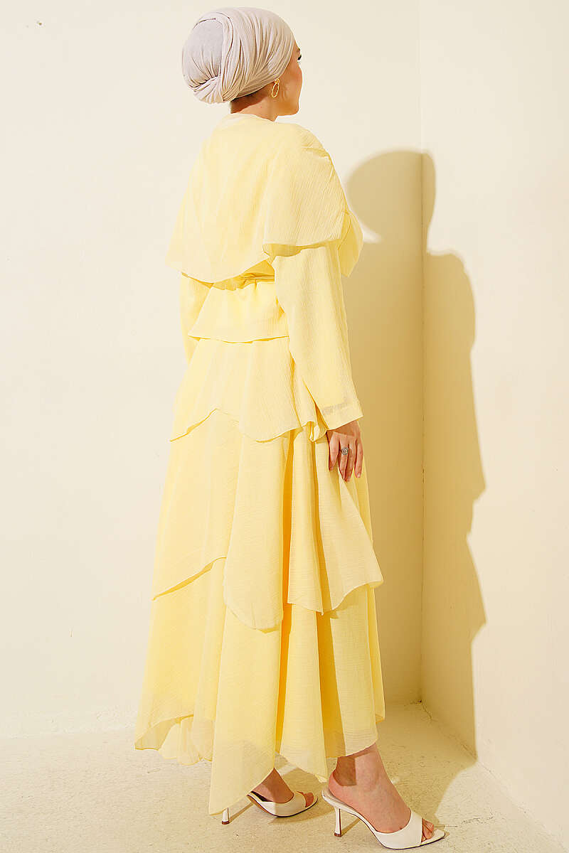 Skirt Set with Shoulder Scarf - Yellow