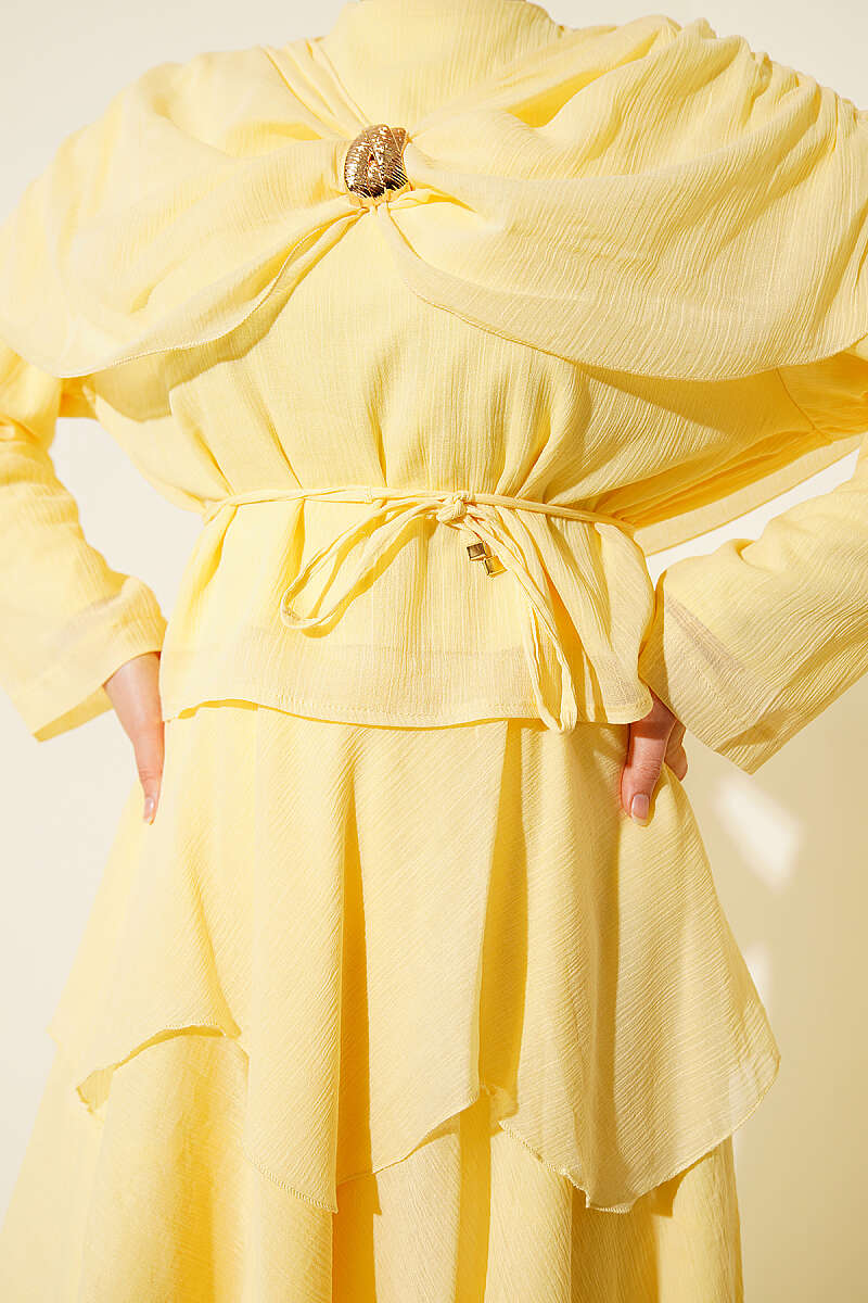 Skirt Set with Shoulder Scarf - Yellow