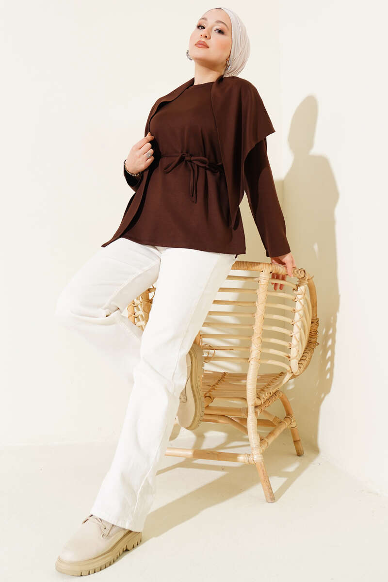 Loycha Tunic with Shoulder Scarf - Brown