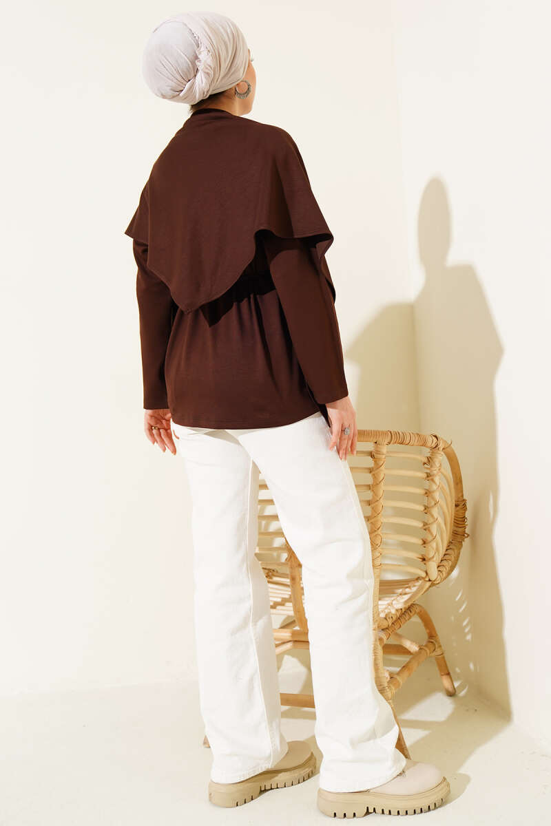 Loycha Tunic with Shoulder Scarf - Brown