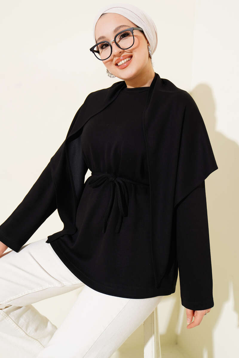 Loycha Tunic with Shoulder Scarf - Black