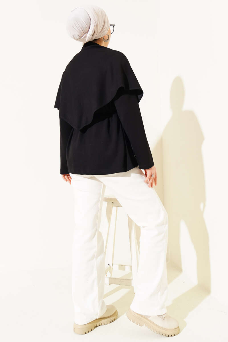 Loycha Tunic with Shoulder Scarf - Black