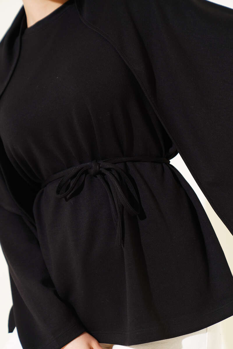 Loycha Tunic with Shoulder Scarf - Black
