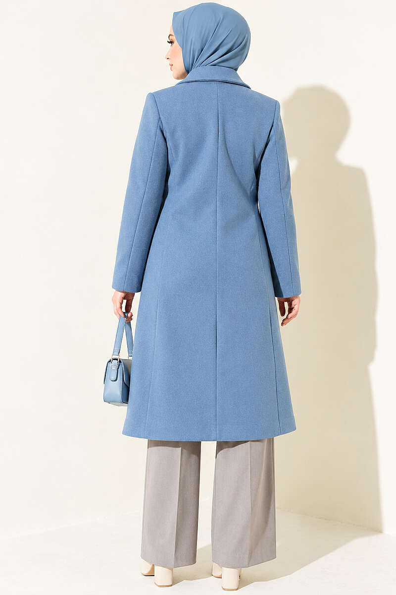 Felt Coat with Jewelled Shoulders - Indigo