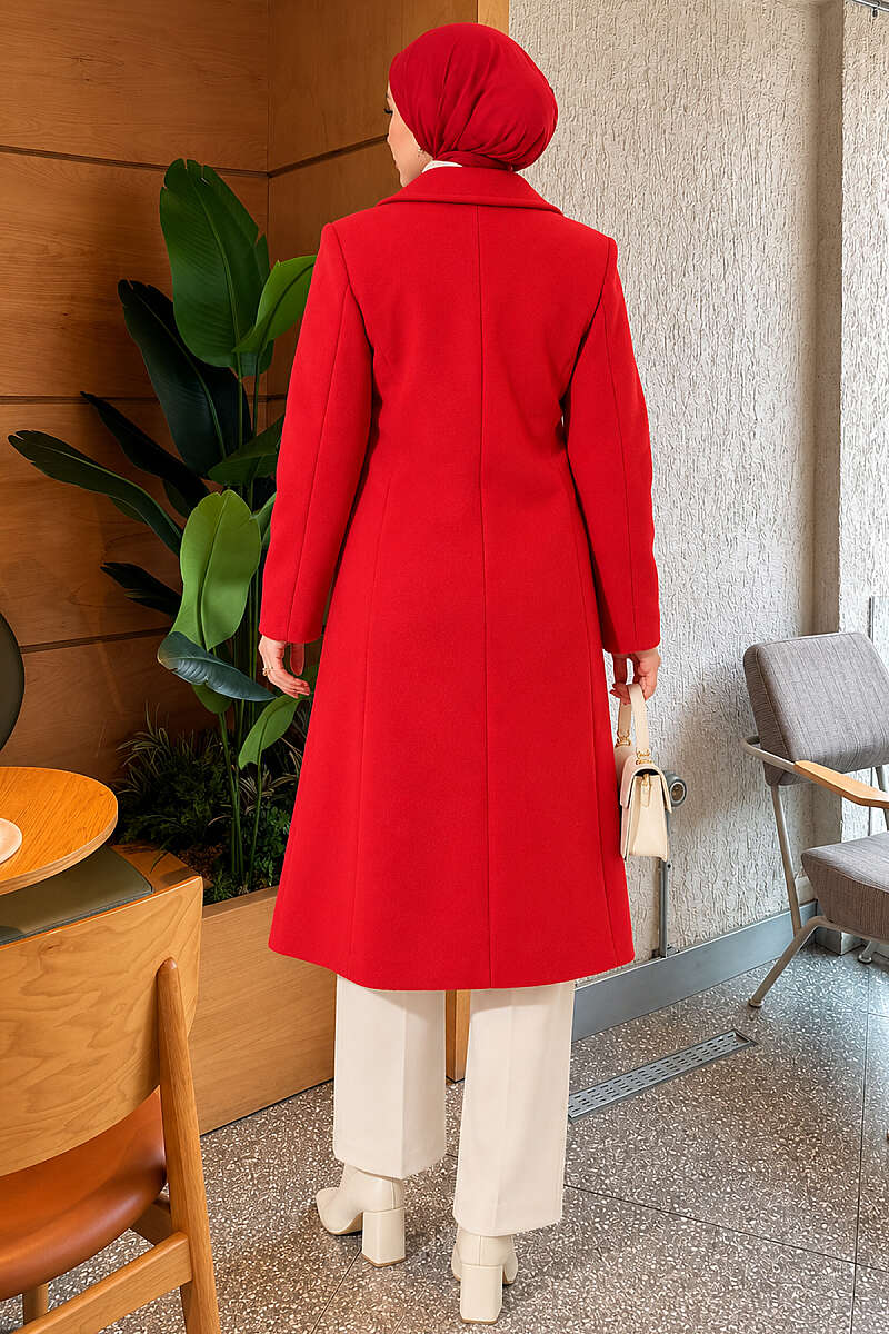 Felt Coat with Jewelled Shoulders - Red
