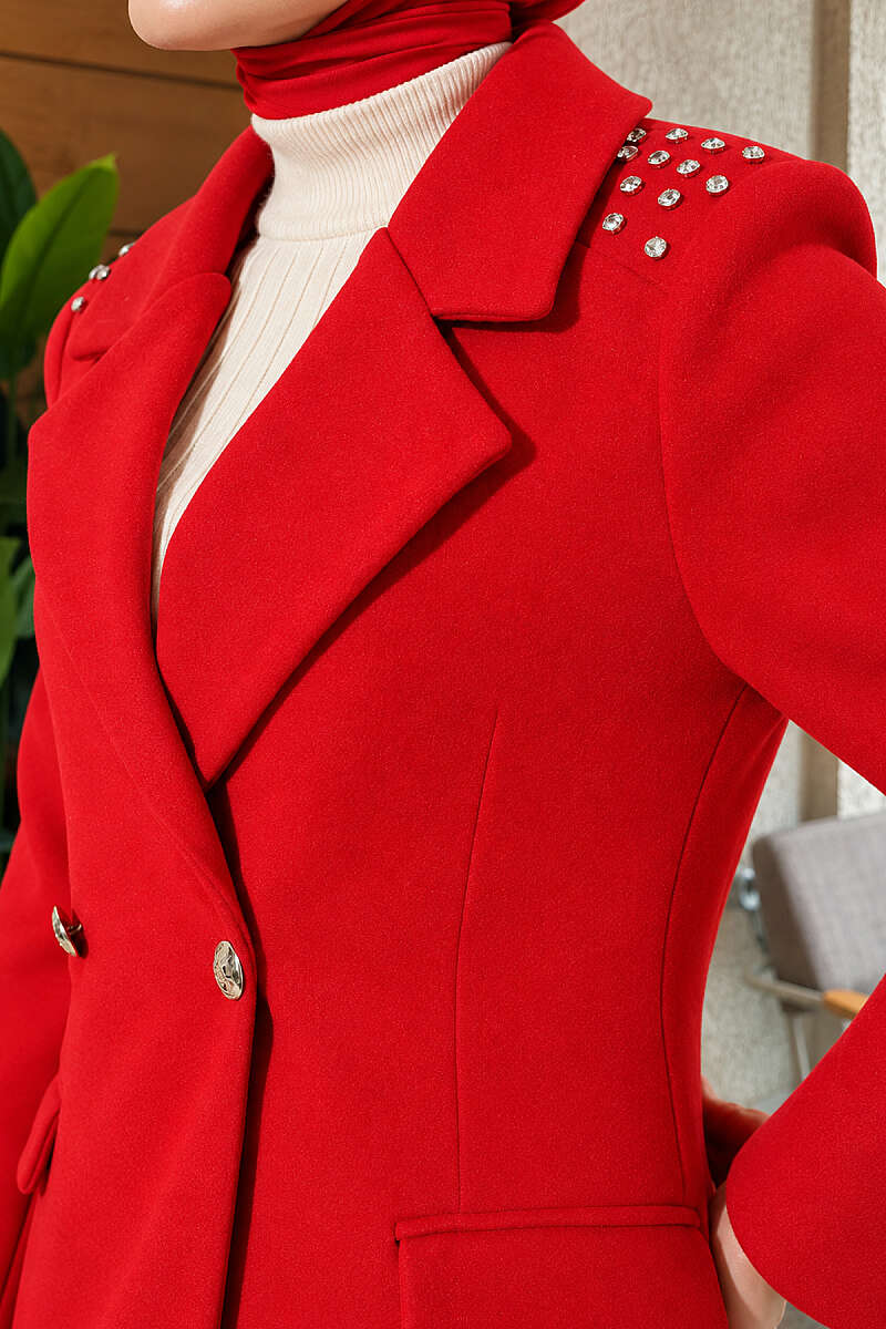 Felt Coat with Jewelled Shoulders - Red