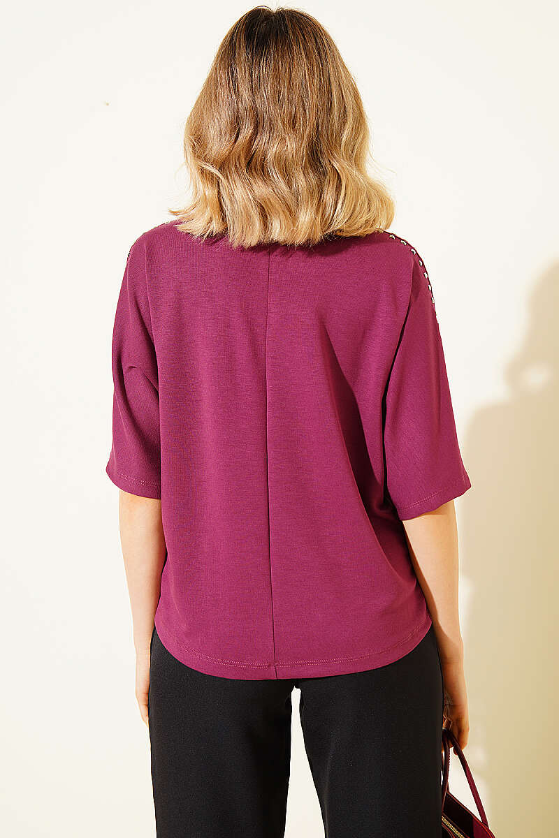 Loycha T-Shirt with Stone Shoulders - Magenta