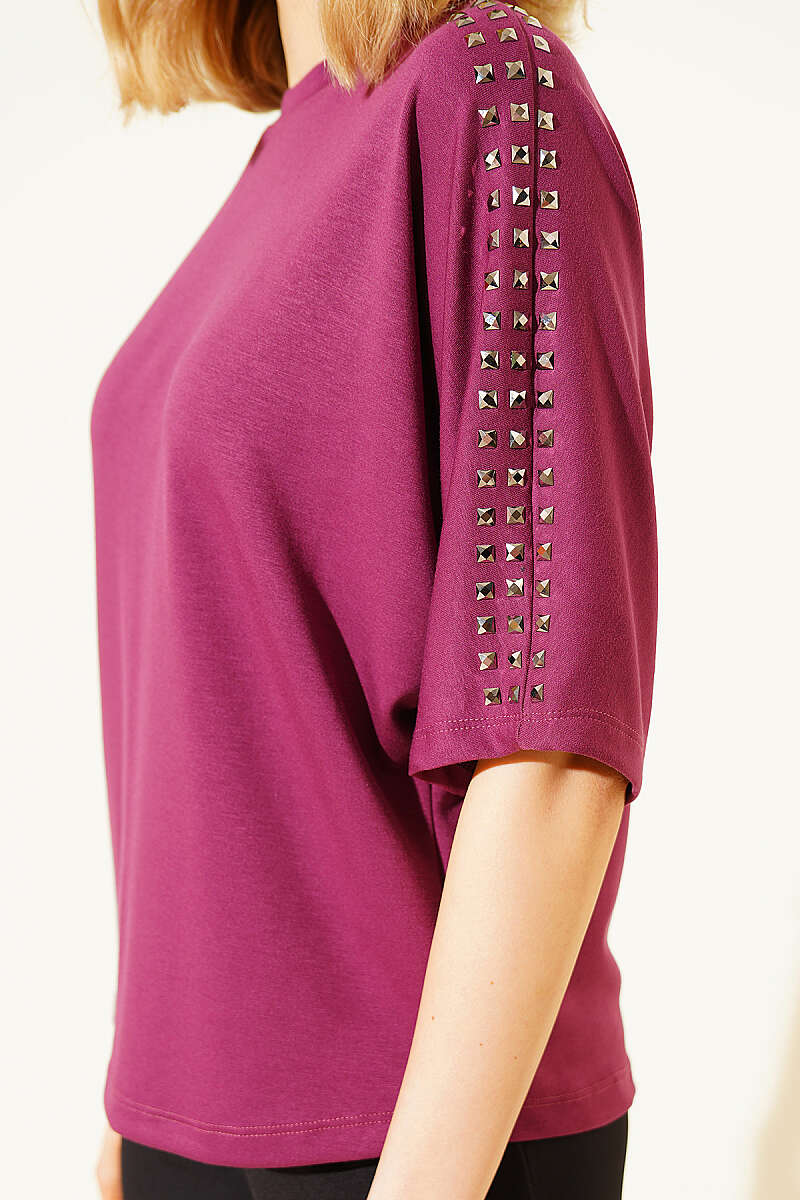 Loycha T-Shirt with Stone Shoulders - Magenta