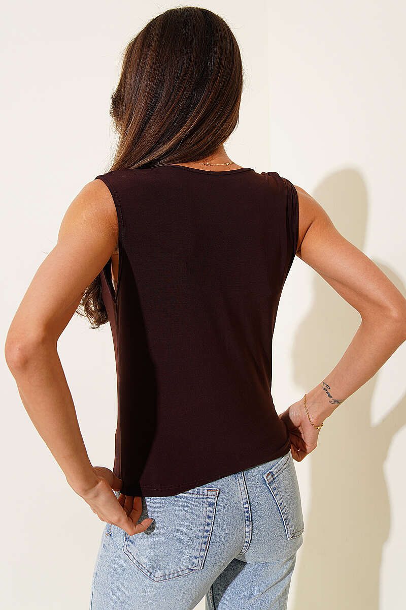 Sandy Blouse with Shoulder Buckle - Brown