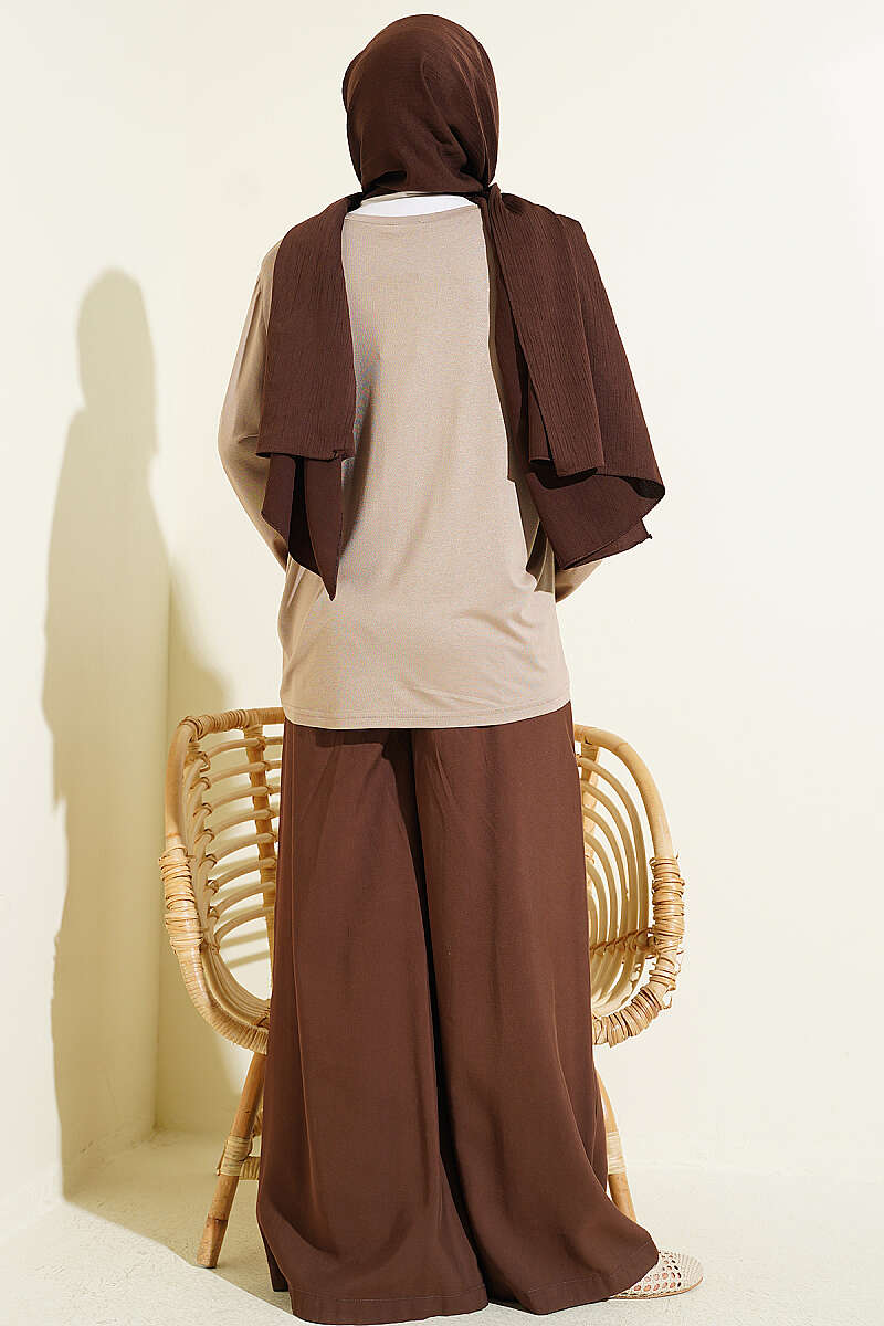 Wide-Sleeve Tunic with Shoulder Pads - Beige