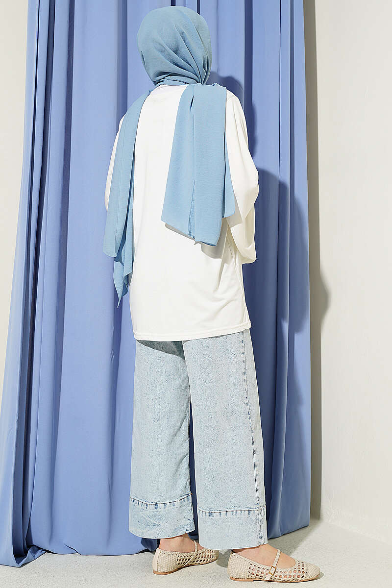 Wide-Sleeve Tunic with Shoulder Pads - Ecru