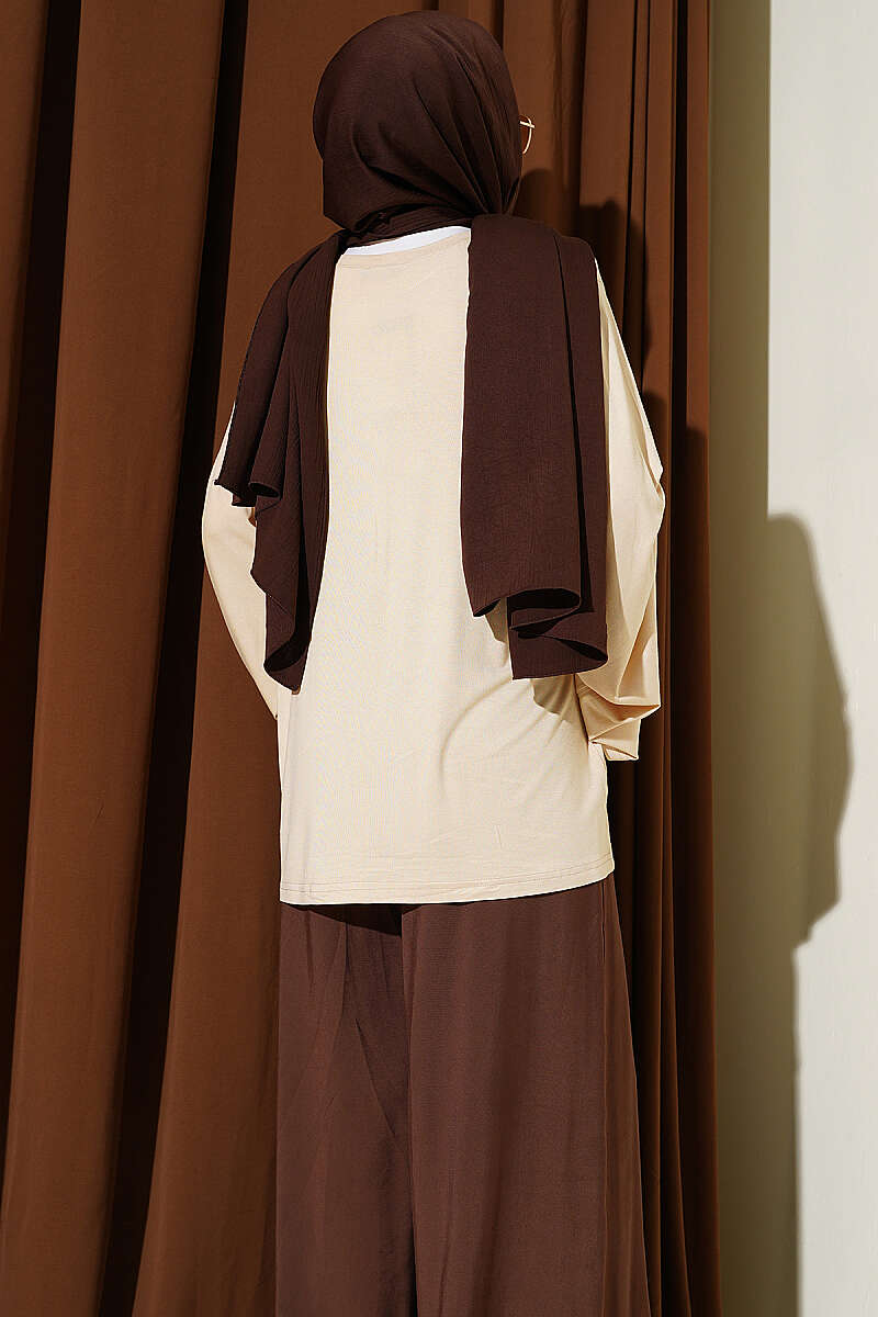 Wide-Sleeve Tunic with Shoulder Pads - Stone