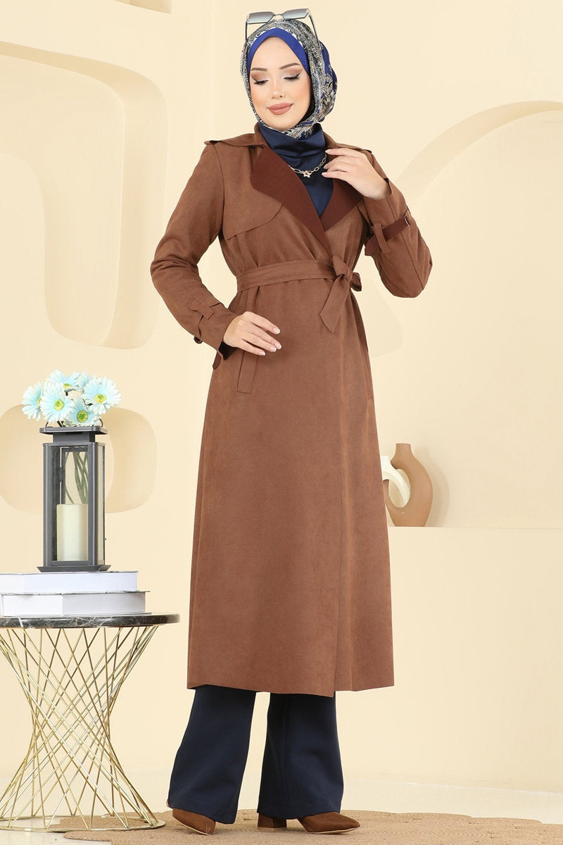 Suede Cape Coat with Epaulettes - Tan