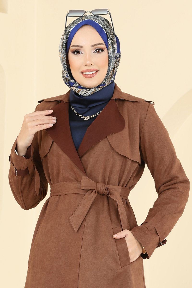 Suede Cape Coat with Epaulettes - Tan