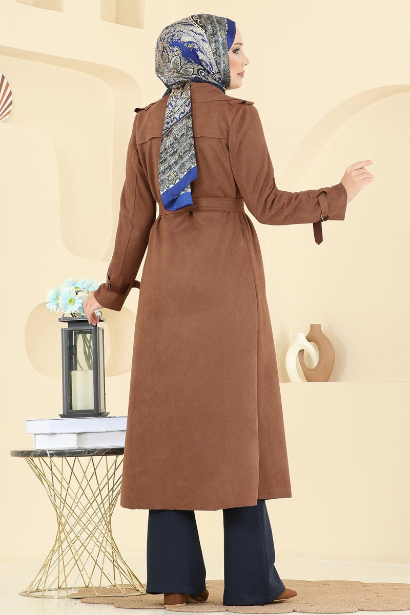 Suede Cape Coat with Epaulettes - Tan