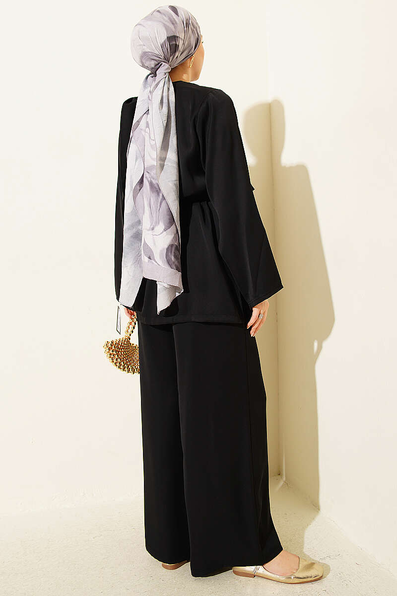 Two-Piece Set with Shoulder Scarf Detail - Black