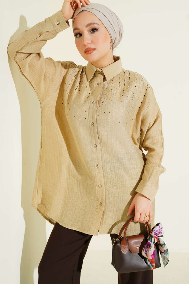 Shirt with Stone Shoulders - Beige