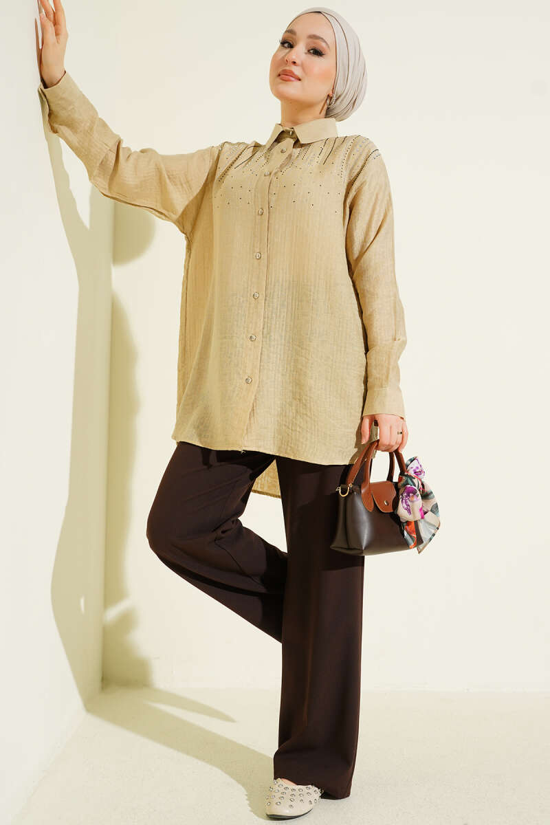 Shirt with Stone Shoulders - Beige