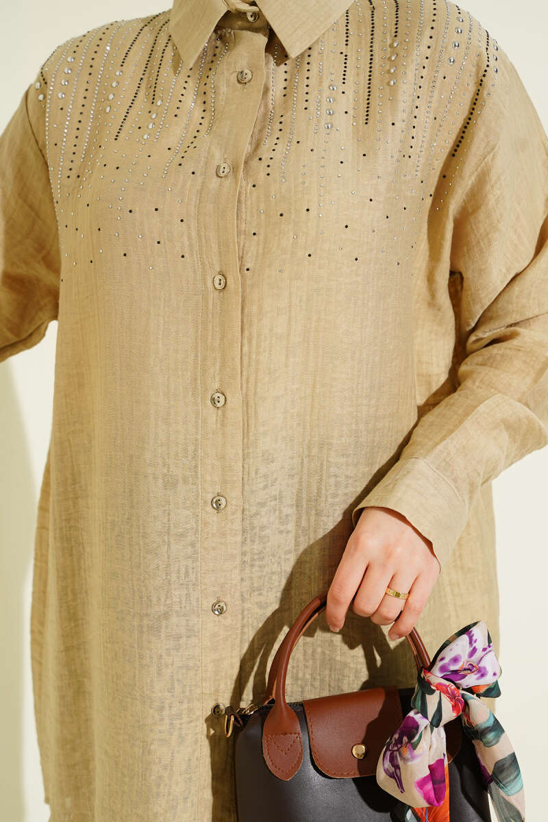 Shirt with Stone Shoulders - Beige