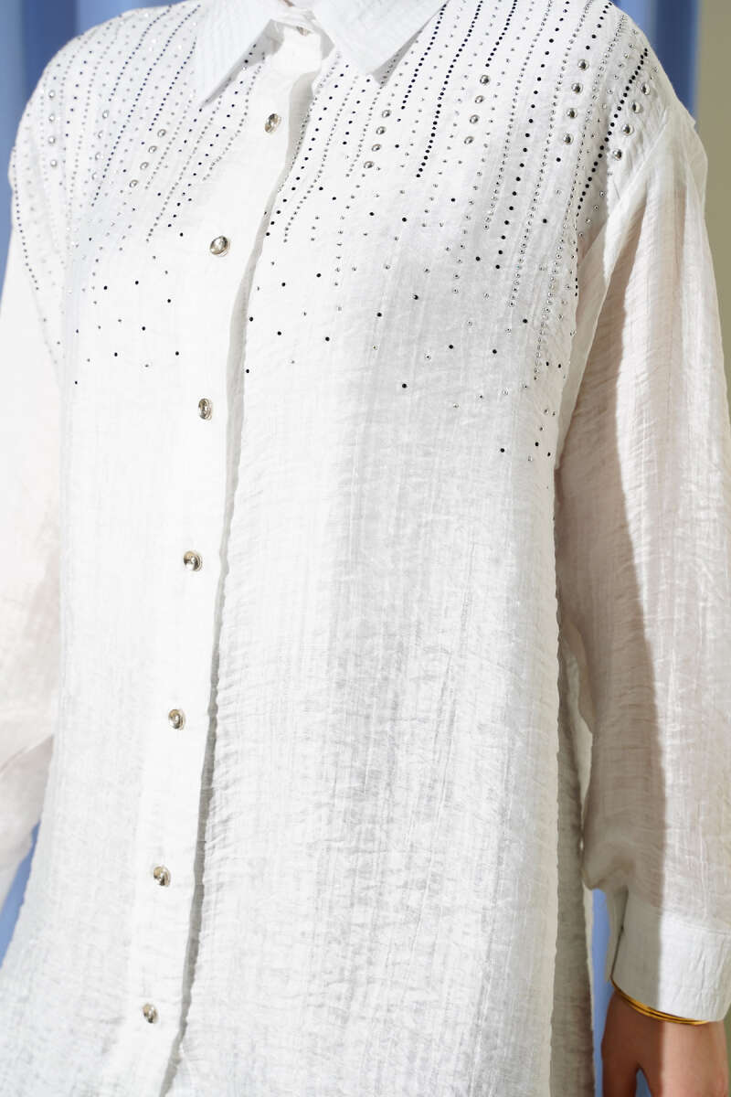 Shirt with Stone Shoulders - White