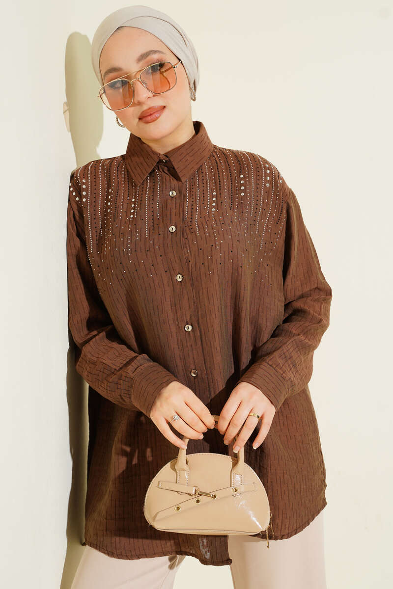 Shirt with Stone Shoulders - Brown