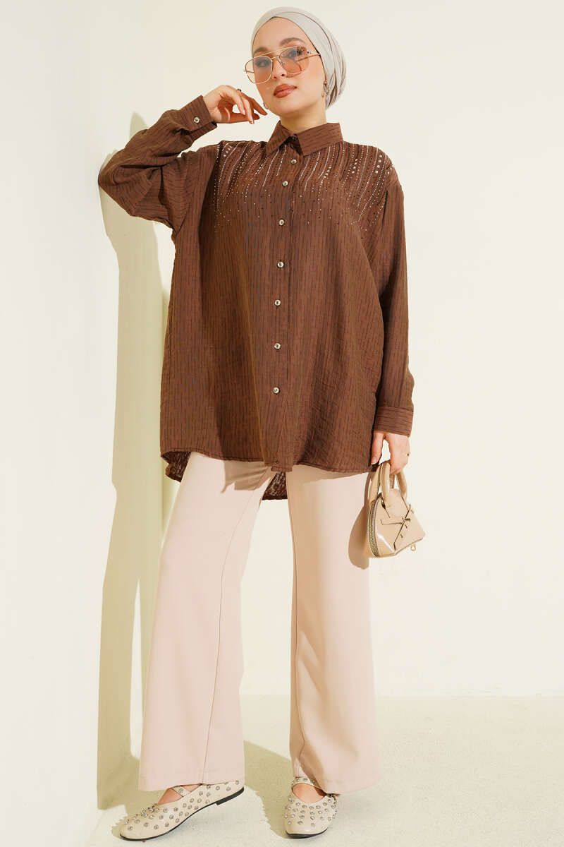 Shirt with Stone Shoulders - Brown