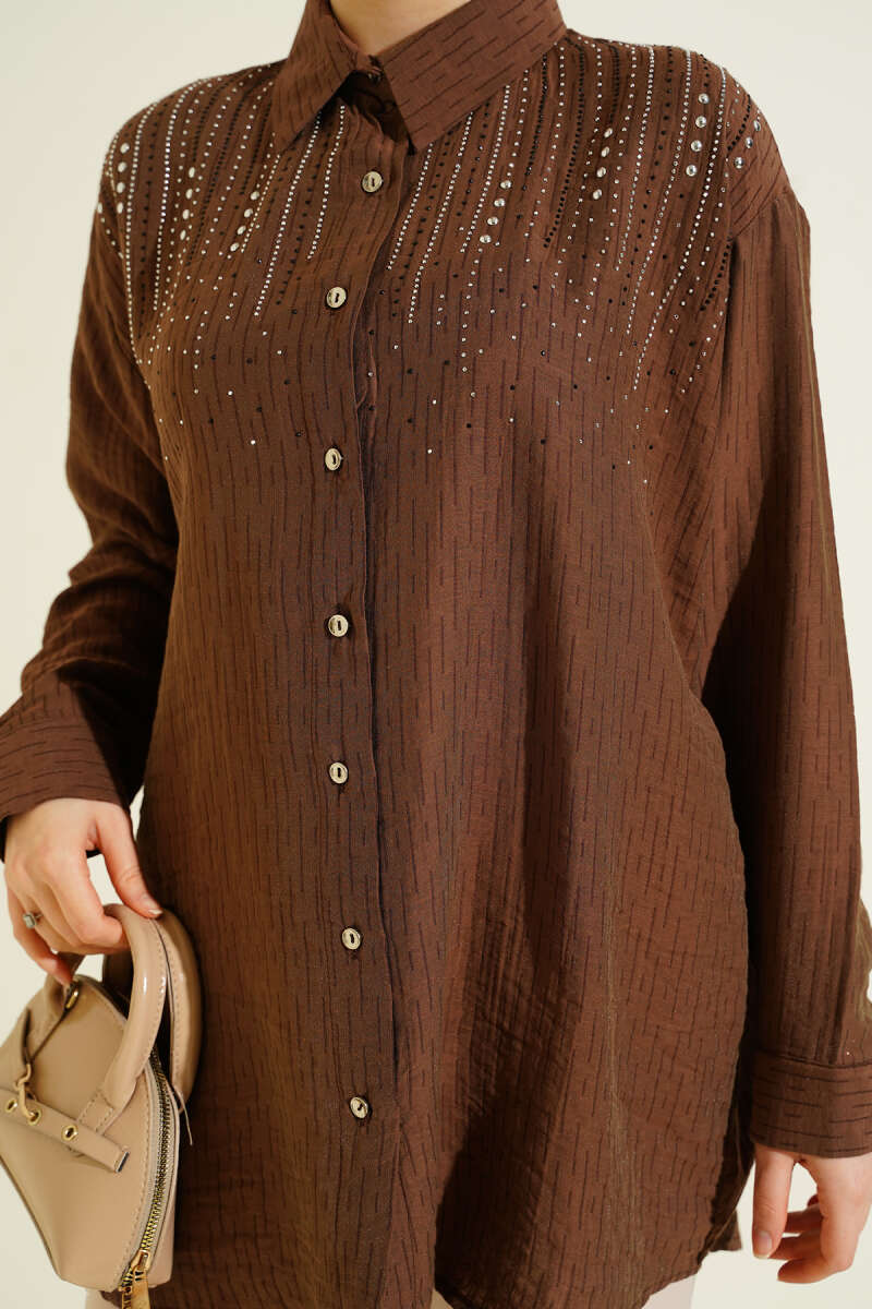 Shirt with Stone Shoulders - Brown