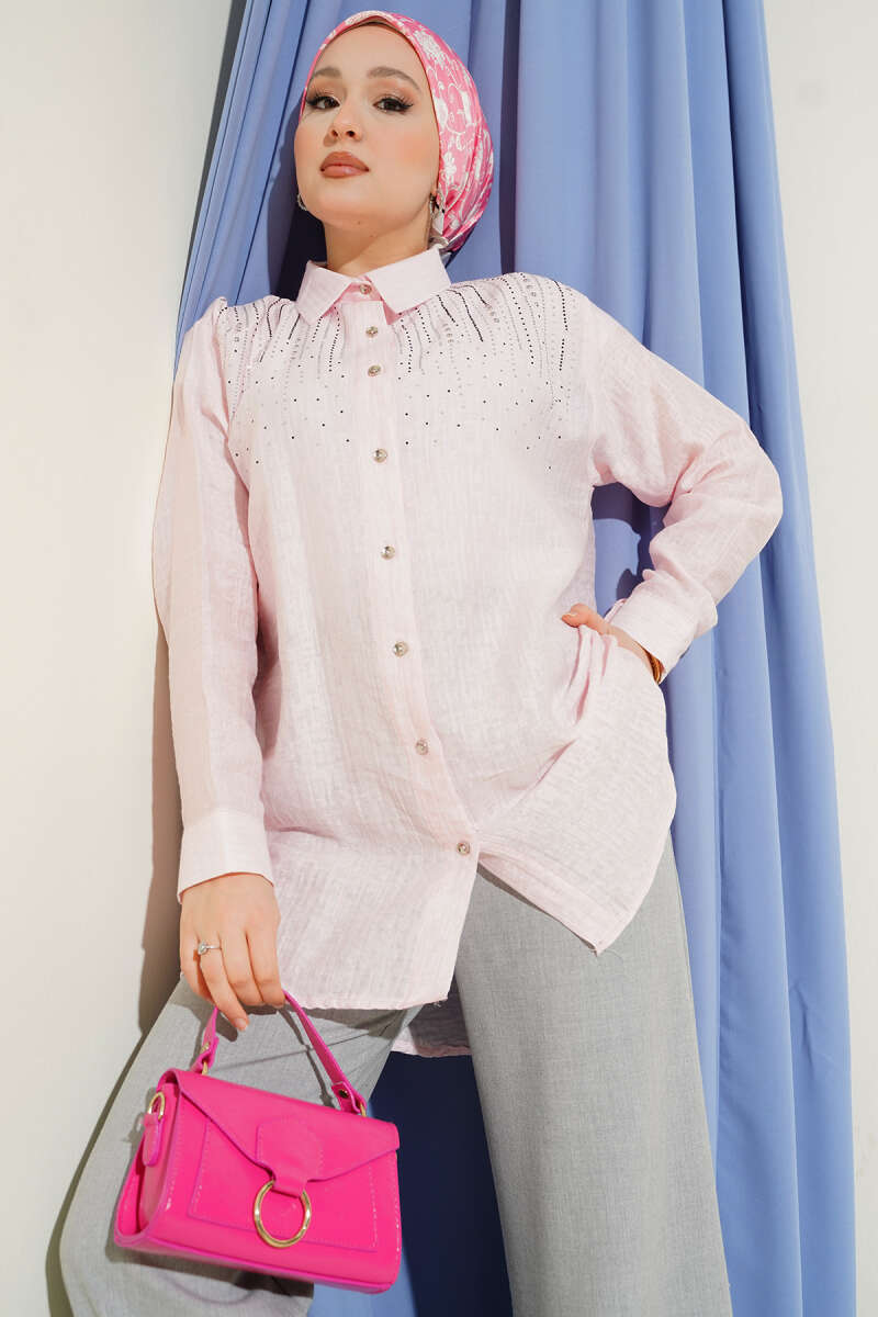 Shirt with Stone Shoulders - Pink