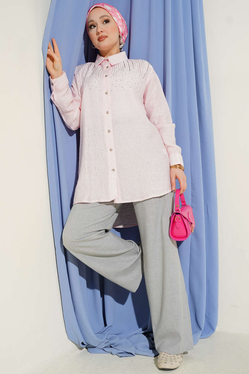 Shirt with Stone Shoulders - Pink