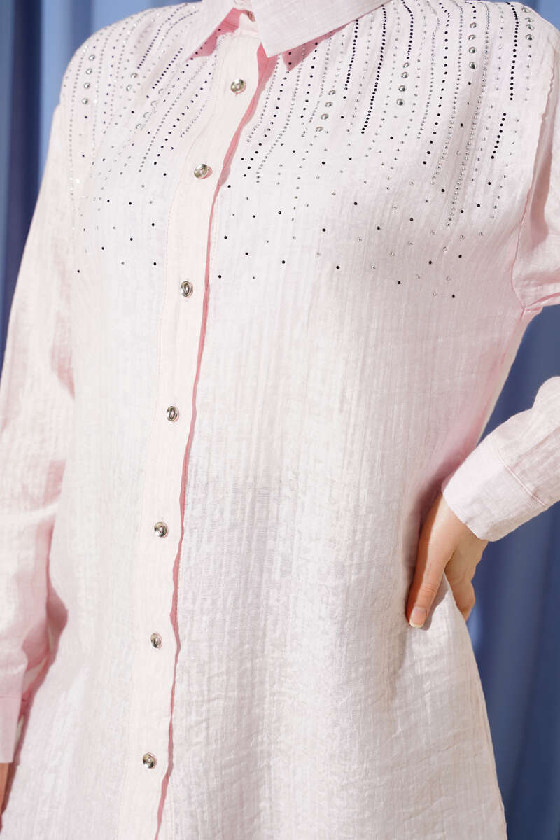 Shirt with Stone Shoulders - Pink