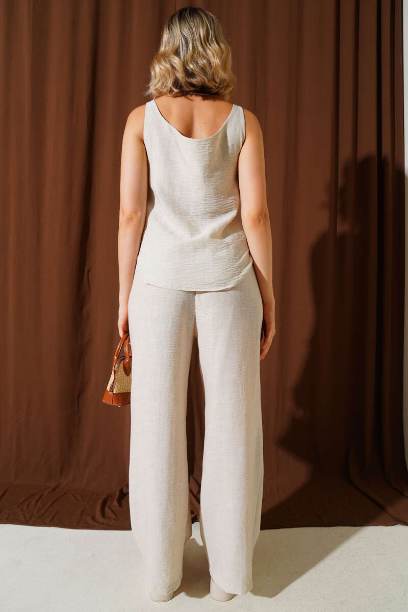 Two-Piece Set with Floral Shoulder Detail - Stone
