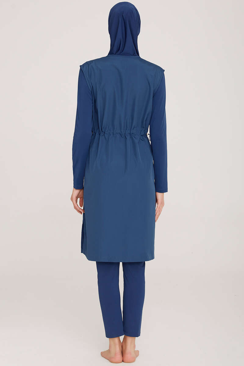Modest Swimsuit with Shoulder Stripe - Light Navy
