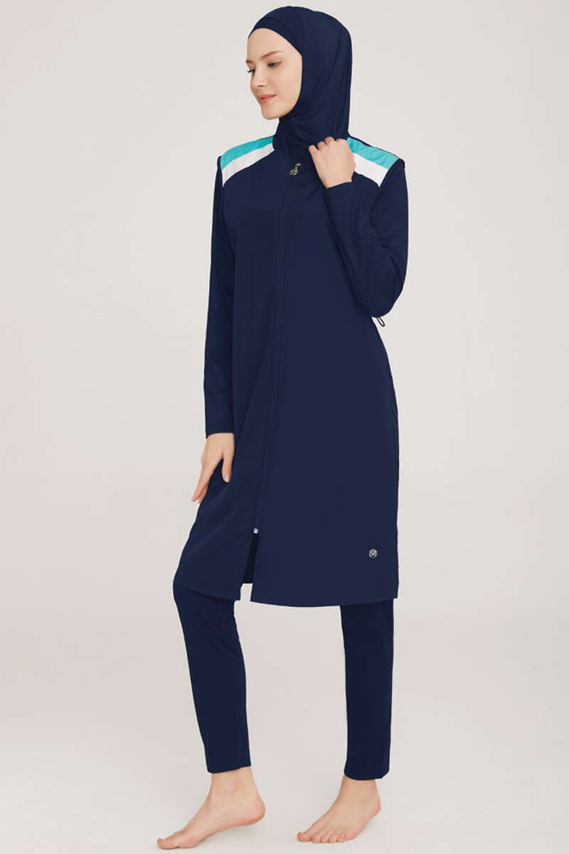 Modest Swimsuit with Shoulder Stripe - Dark Navy