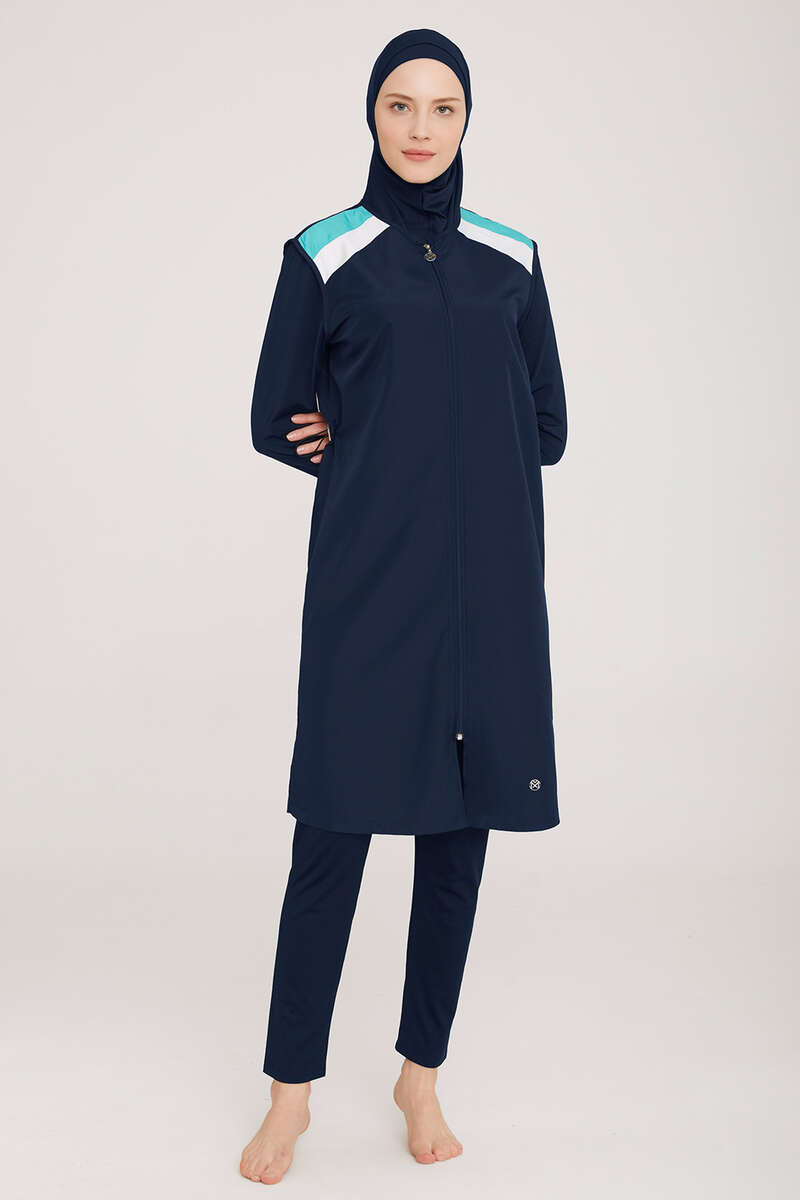 Modest Swimsuit with Shoulder Stripe - Dark Navy
