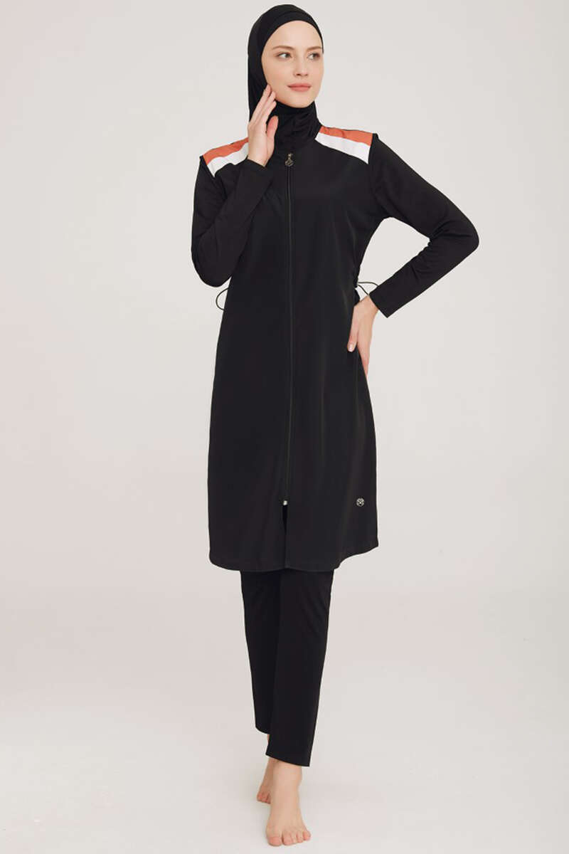 Modest Swimsuit with Shoulder Stripe - Black