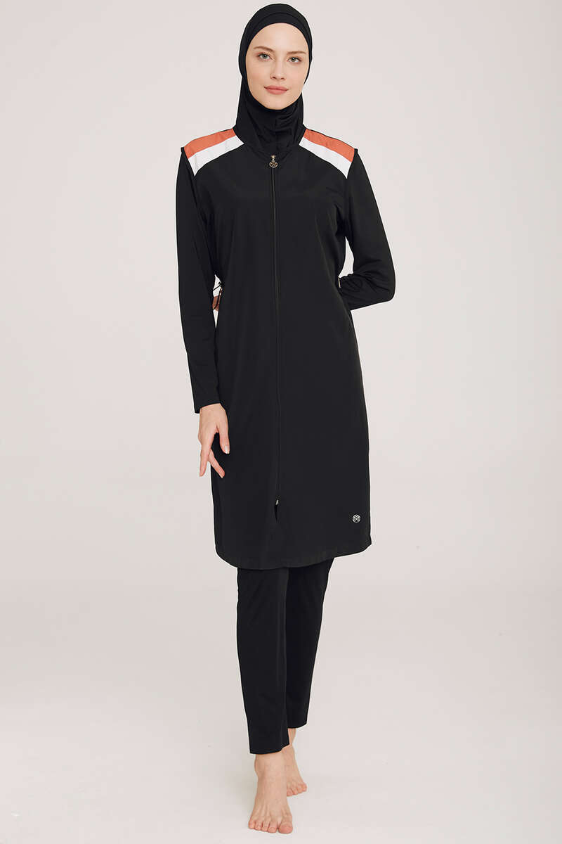 Modest Swimsuit with Shoulder Stripe - Black