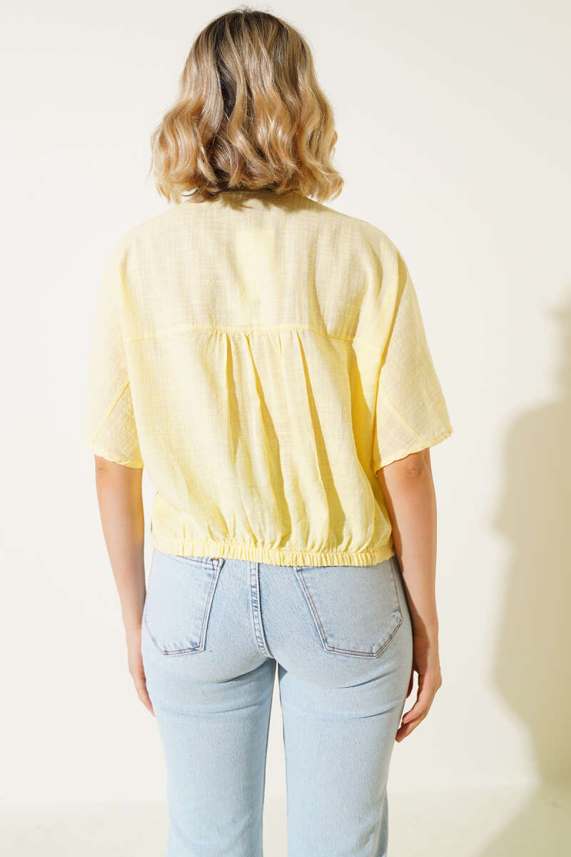 Tie-Front Elastic Shirt - Yellow