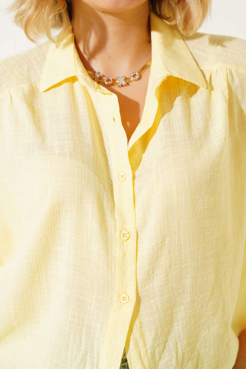 Tie-Front Elastic Shirt - Yellow