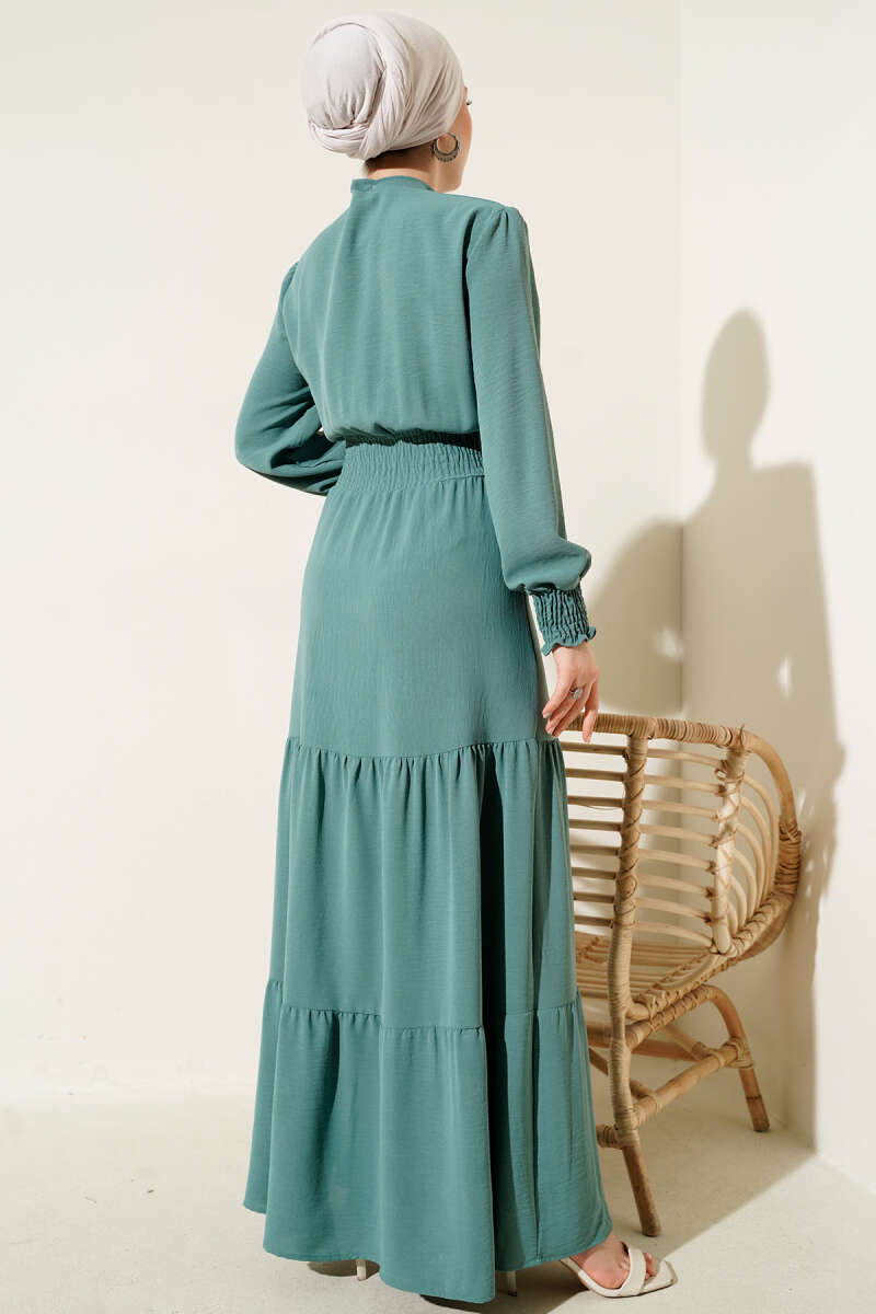 Tie-Front Elastic Dress - Almond Green