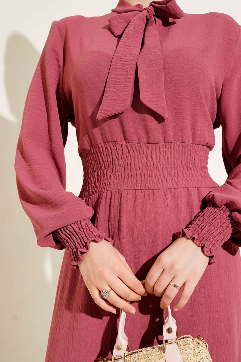 Tie-Front Elastic Dress - Dusty Rose