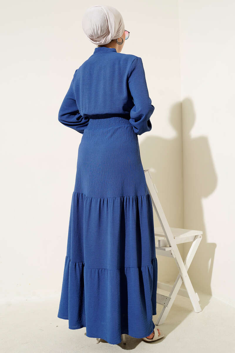 Tie-Front Elastic Dress - Indigo