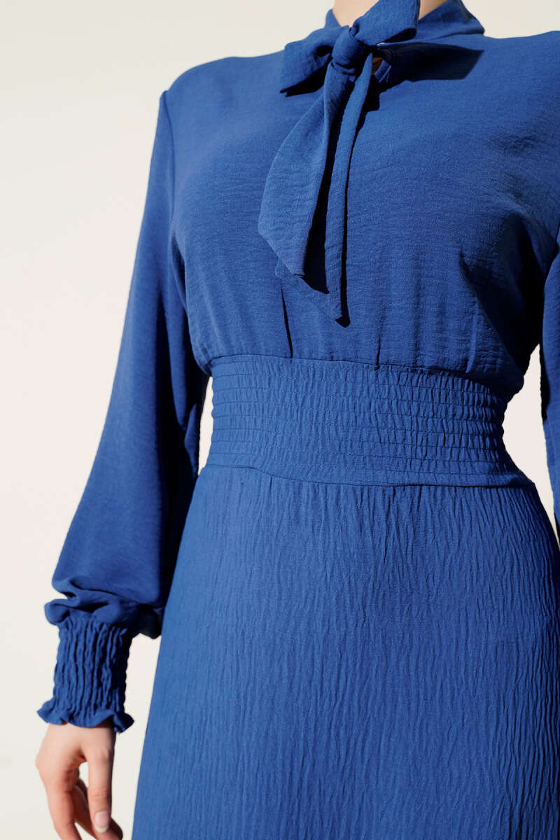 Tie-Front Elastic Dress - Indigo