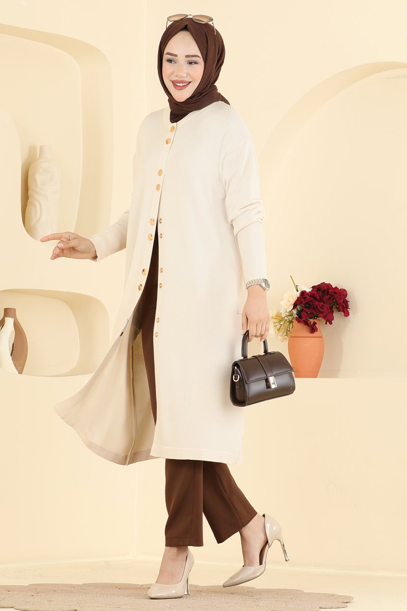 Snap-Front Knit Cardigan - Stone