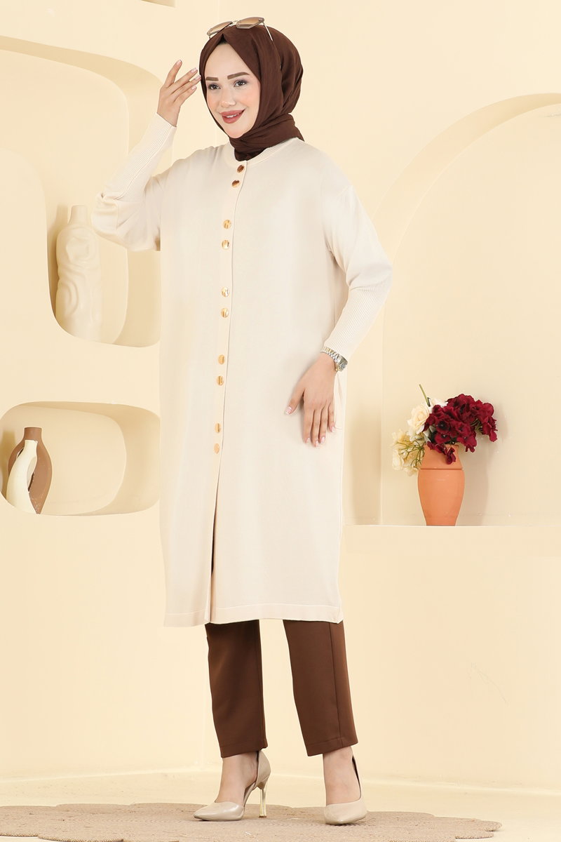 Snap-Front Knit Cardigan - Stone