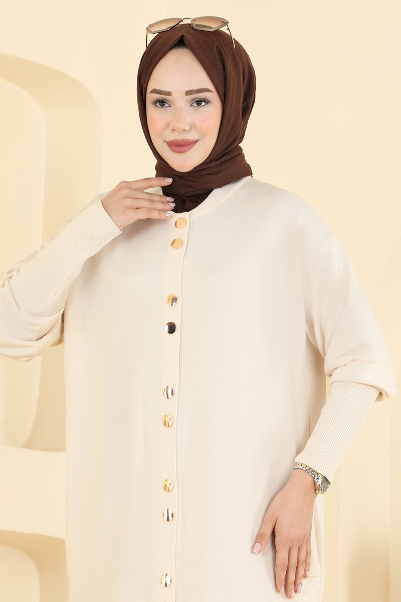 Snap-Front Knit Cardigan - Stone